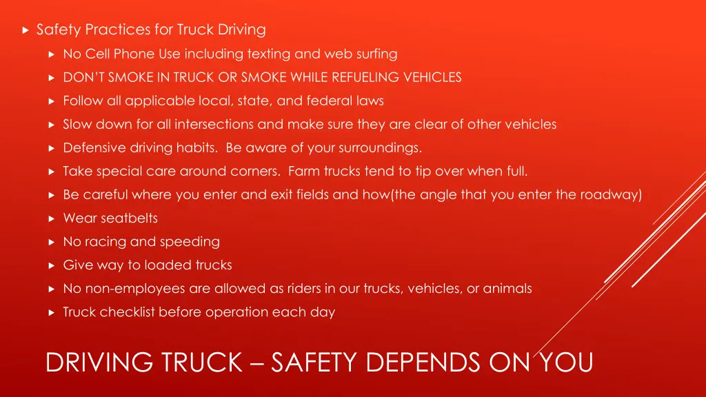 safety practices for truck driving