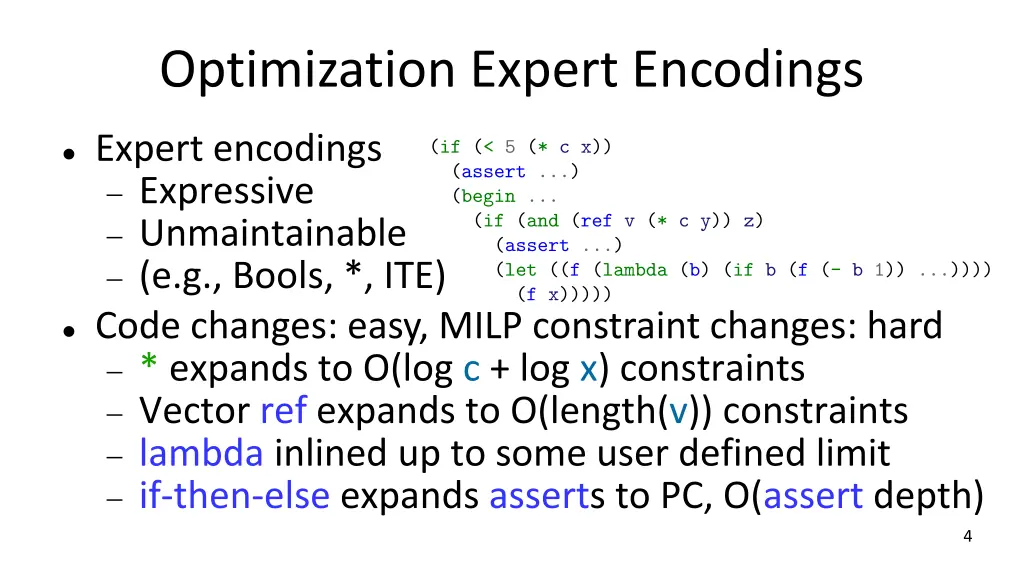 optimization expert encodings