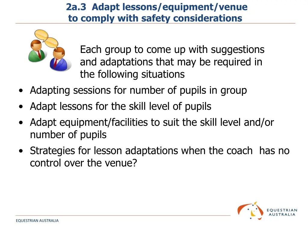 2a 3 adapt lessons equipment venue to comply with