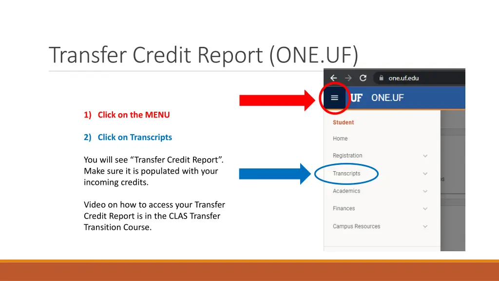 transfer credit report one uf