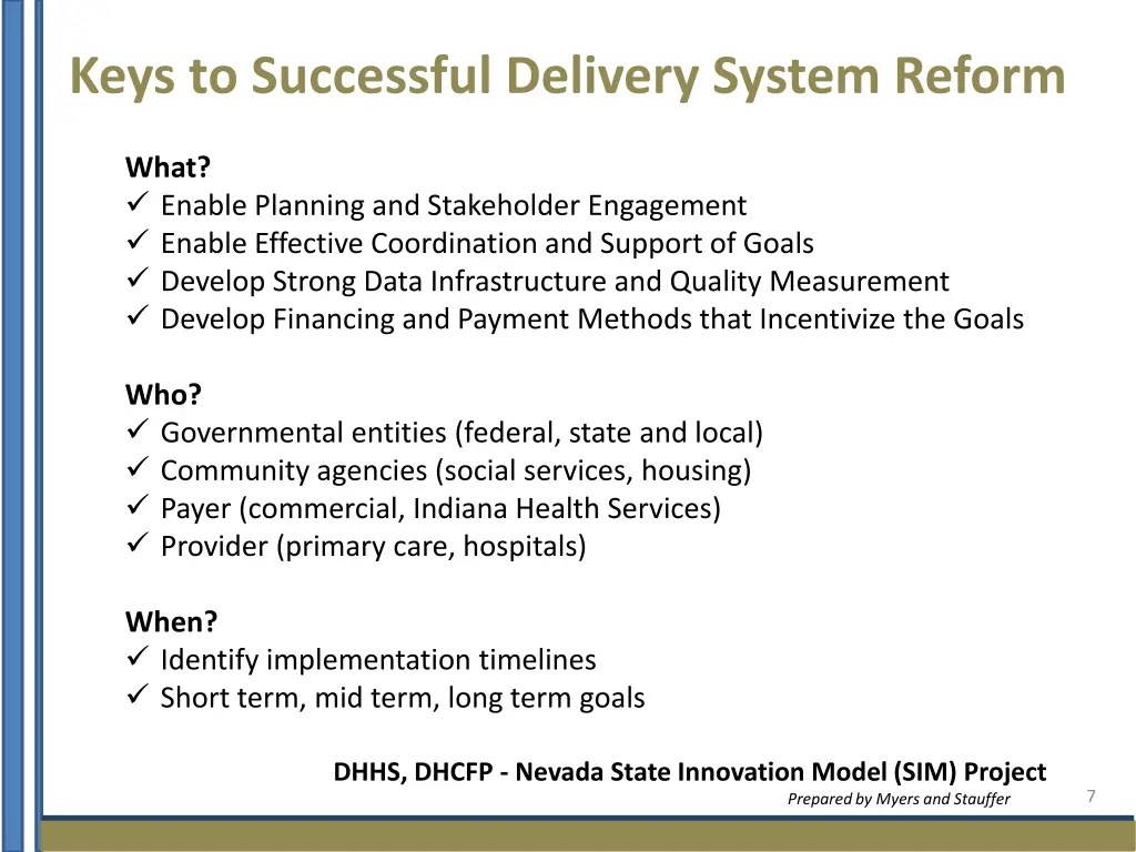 keys to successful delivery system reform
