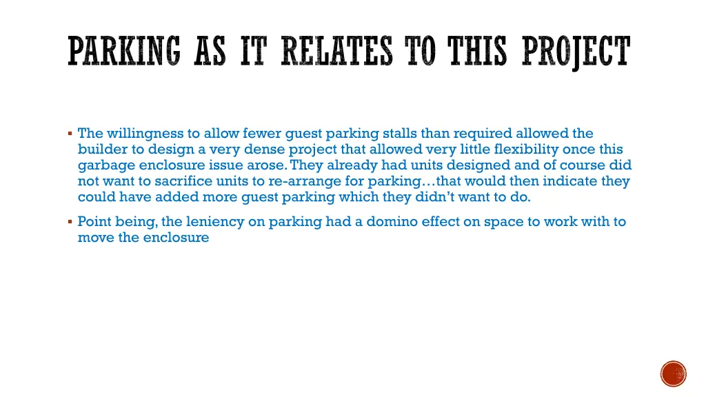 parking as it relates to this project