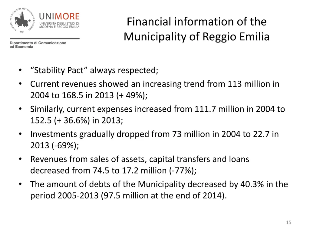 financial information of the municipality