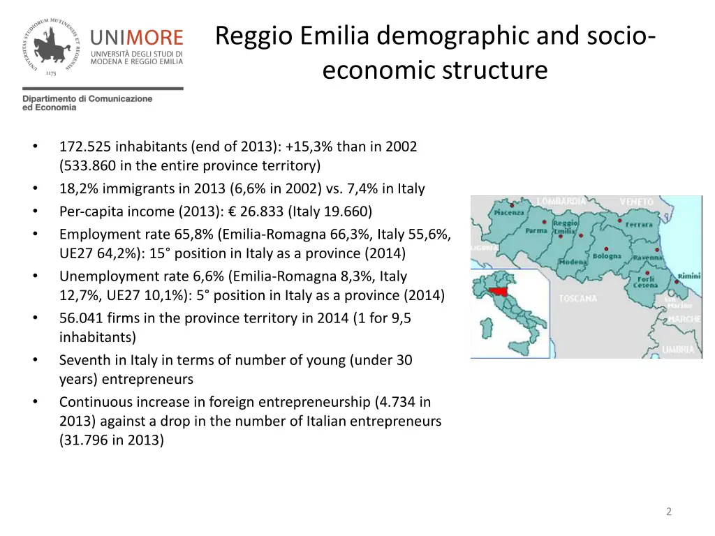 reggio emilia demographic and socio economic