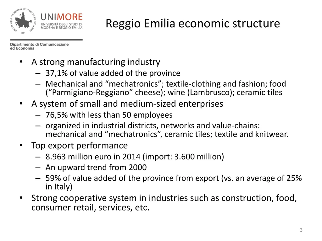 reggio emilia economic structure