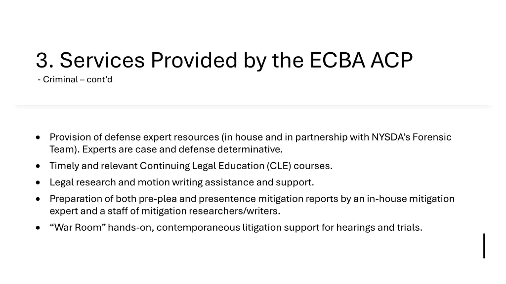 3 services provided by the ecba acp criminal cont