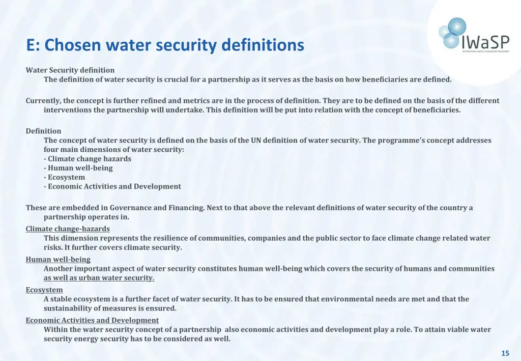 e chosen water security definitions