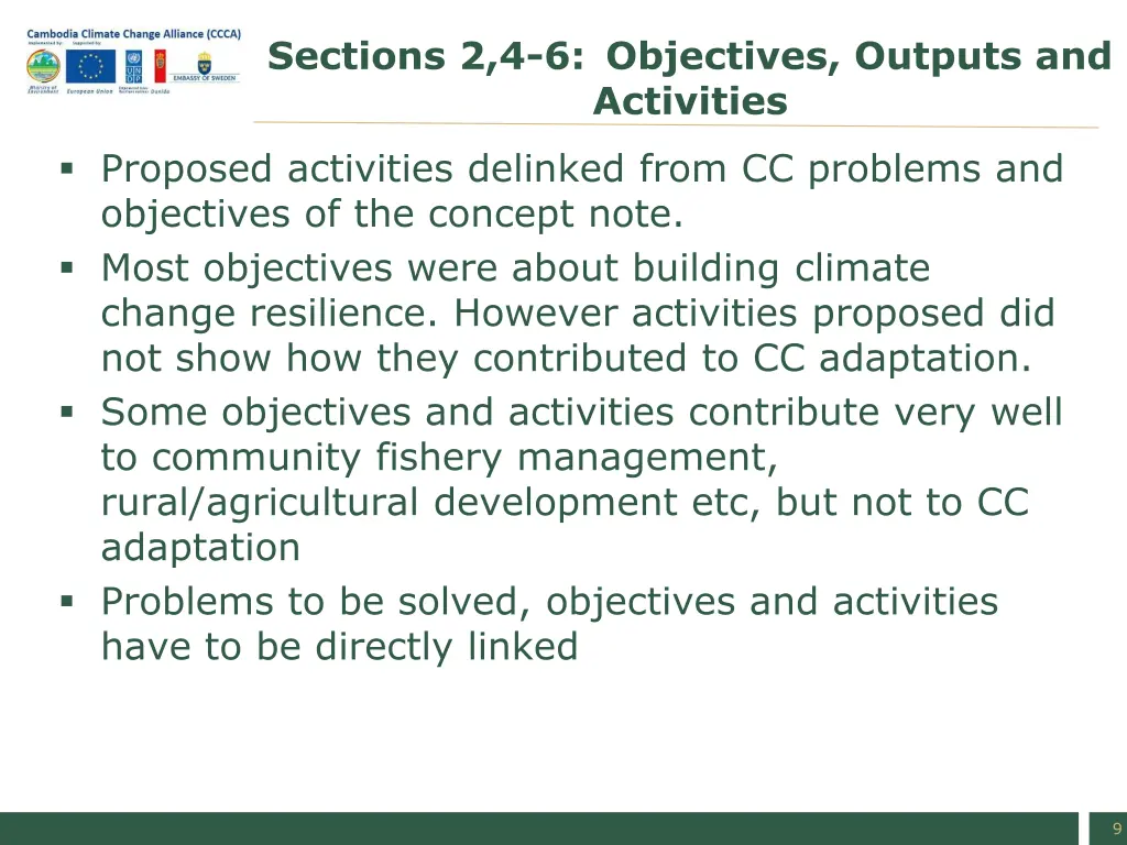 sections 2 4 6 objectives outputs and activities