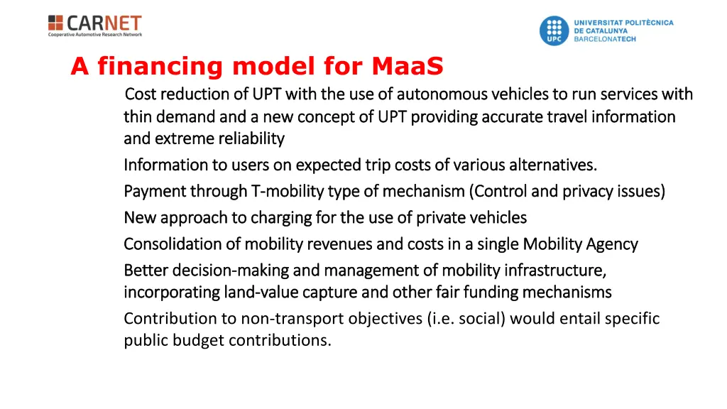 a financing model for maas cost reduction