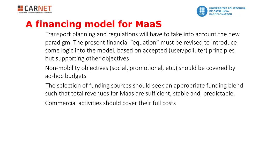 a financing model for maas transport planning