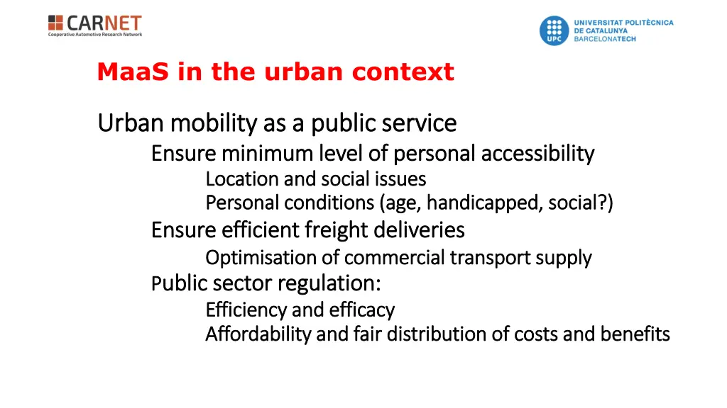 maas in the urban context