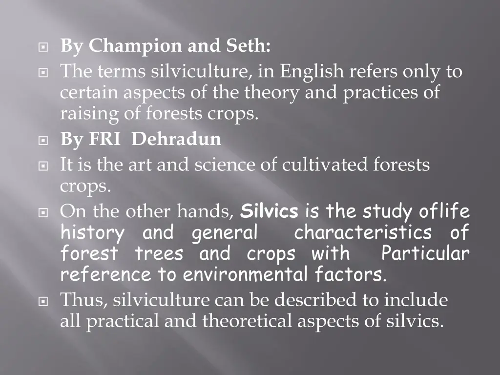 by champion and seth the terms silviculture