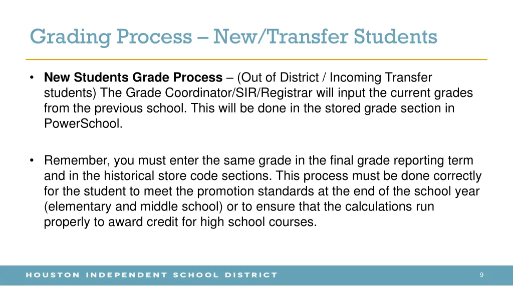 grading process new transfer students