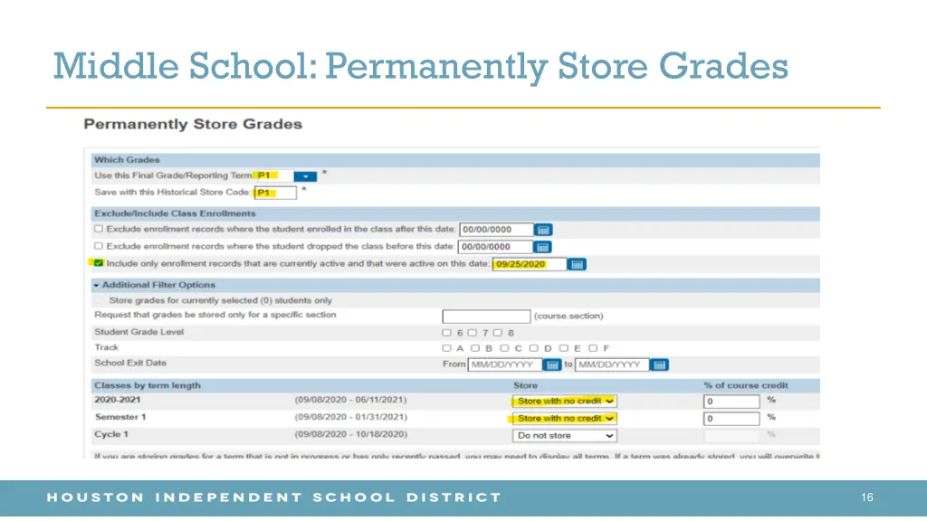 middle school permanently store grades