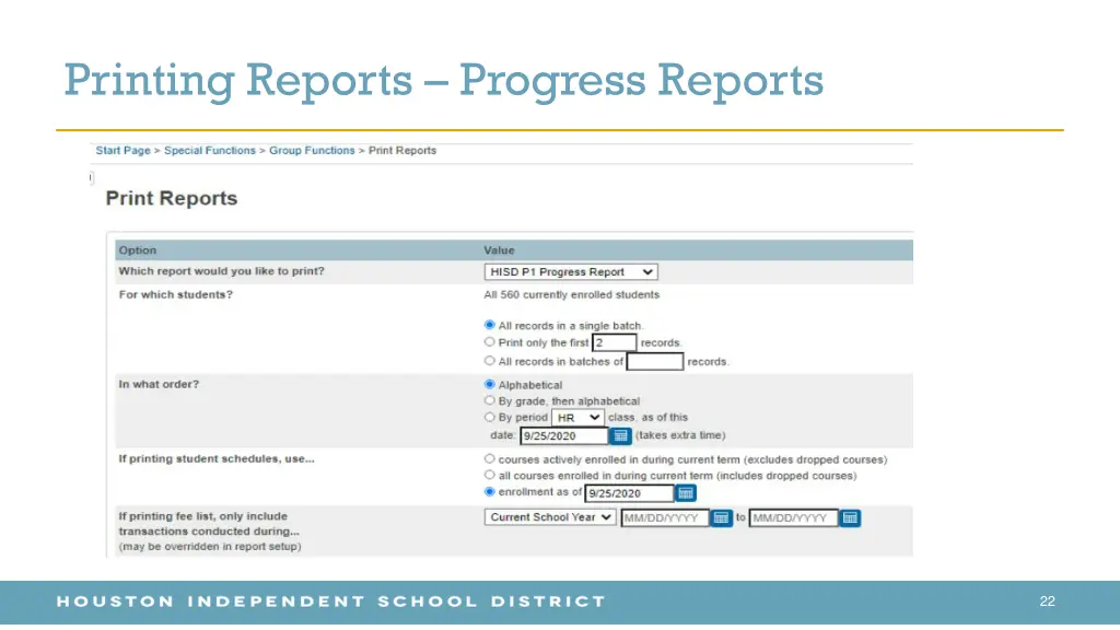 printing reports progress reports