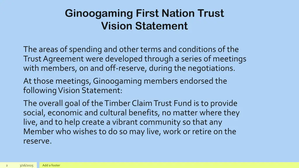 ginoogaming first nation trust vision statement