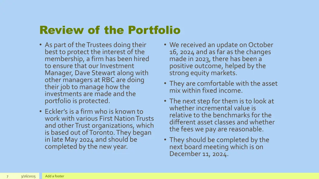 review of the portfolio as part of the trustees