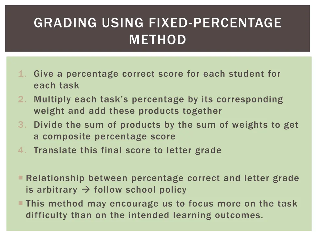 grading using fixed percentage method