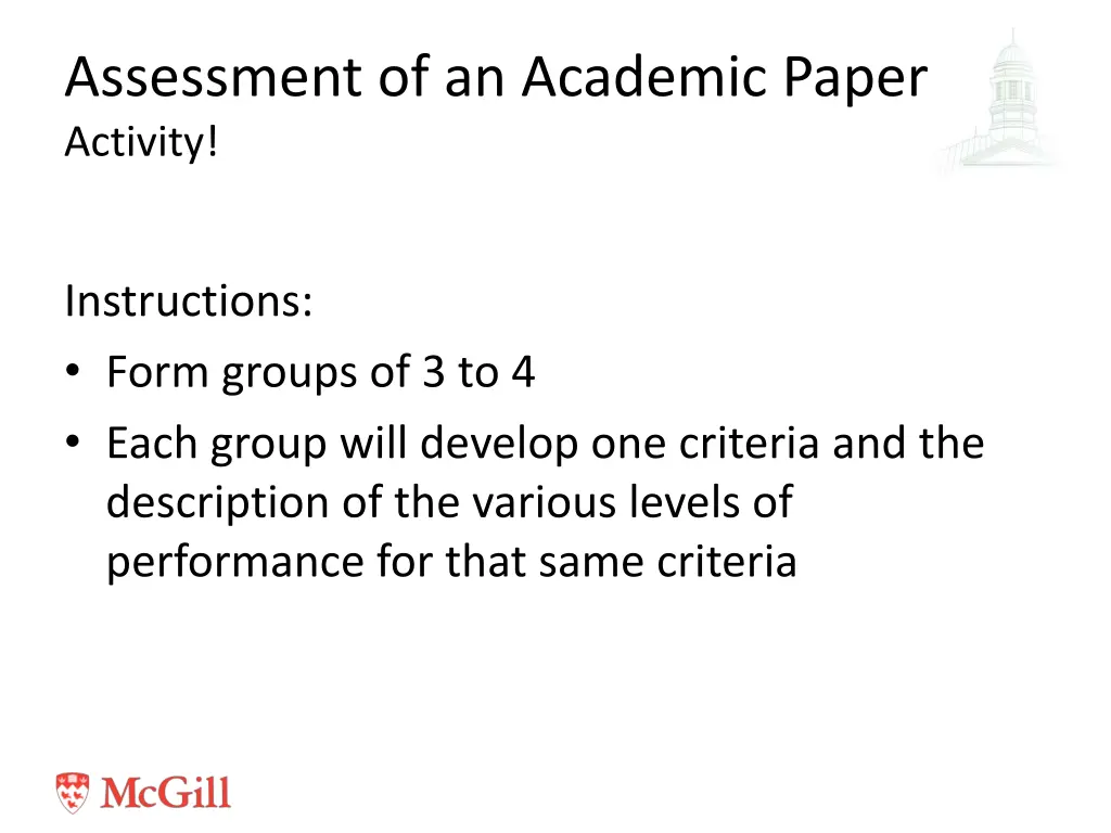 assessment of an academic paper activity