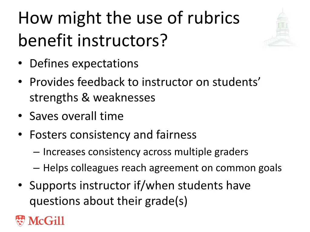 how might the use of rubrics benefit instructors