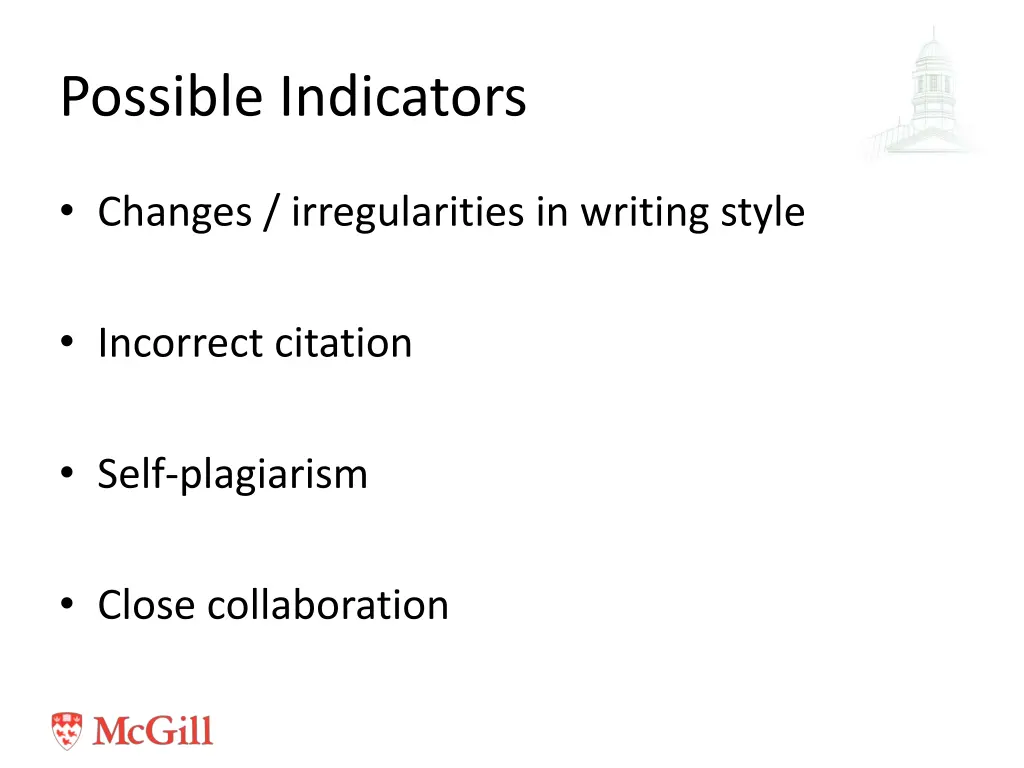 possible indicators