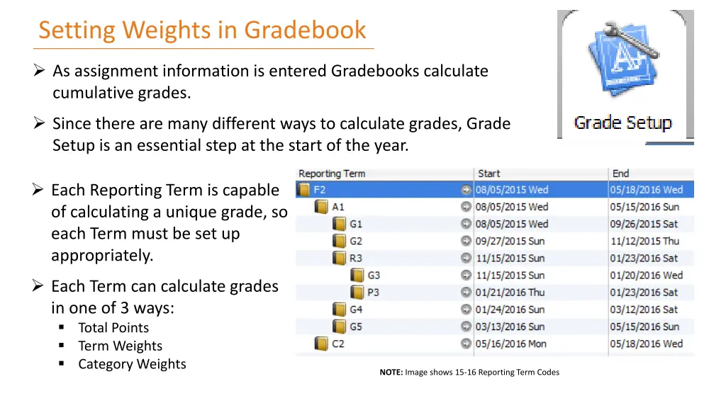 setting weights in gradebook