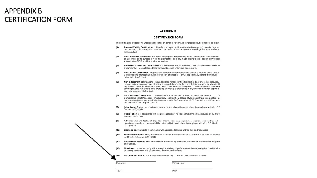 appendix b appendix b certification form