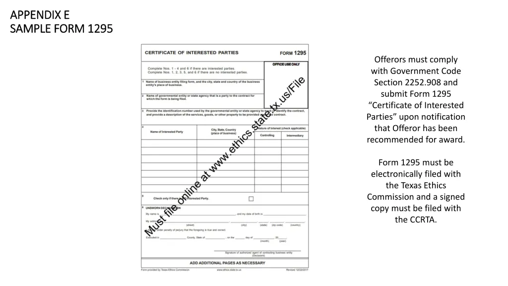 appendix e appendix e sample form 1295 sample