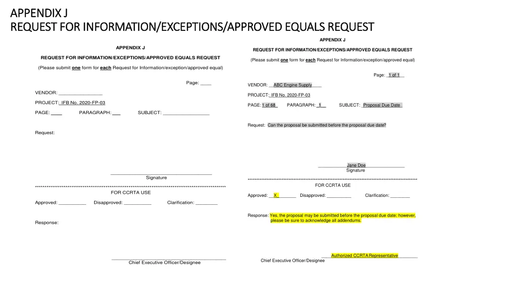 appendix j appendix j request for information