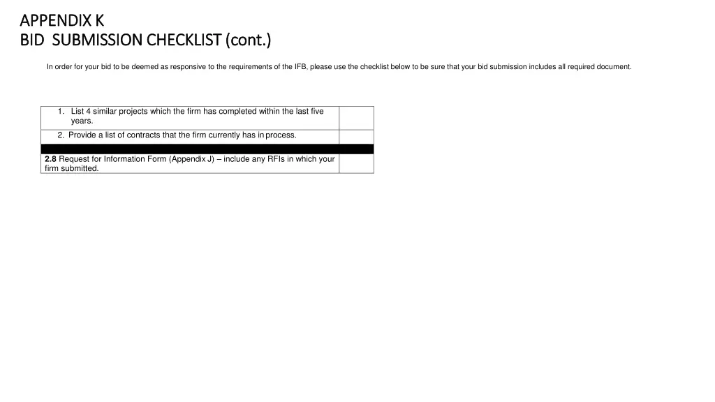 appendix k appendix k bid submission checklist 1