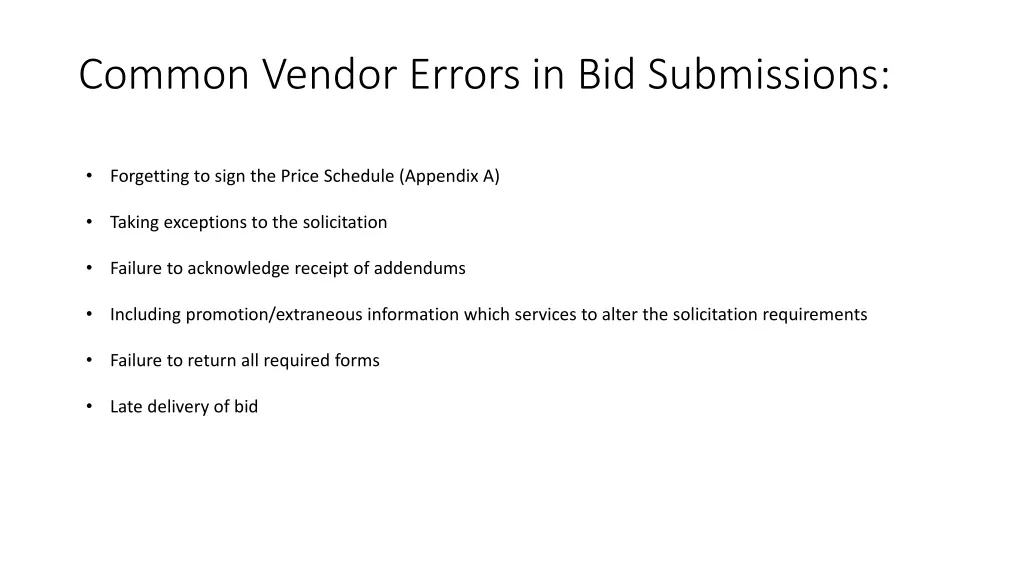 common vendor errors in bid submissions