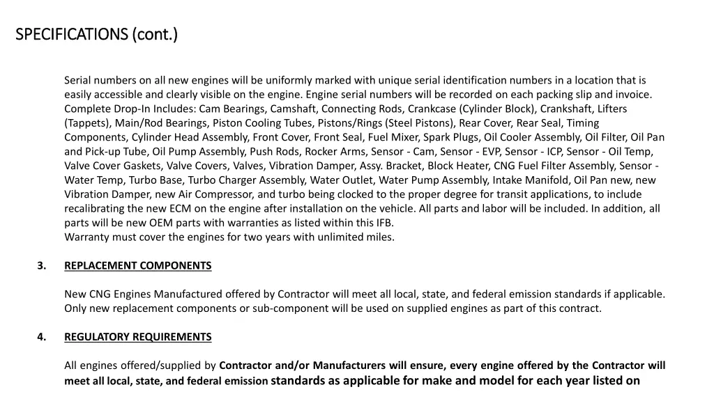 specifications cont specifications cont