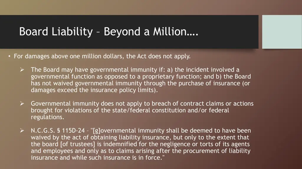 board liability beyond a million