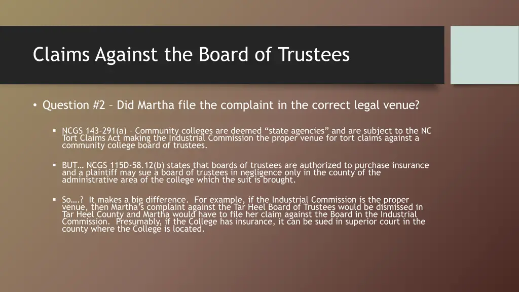claims against the board of trustees 1
