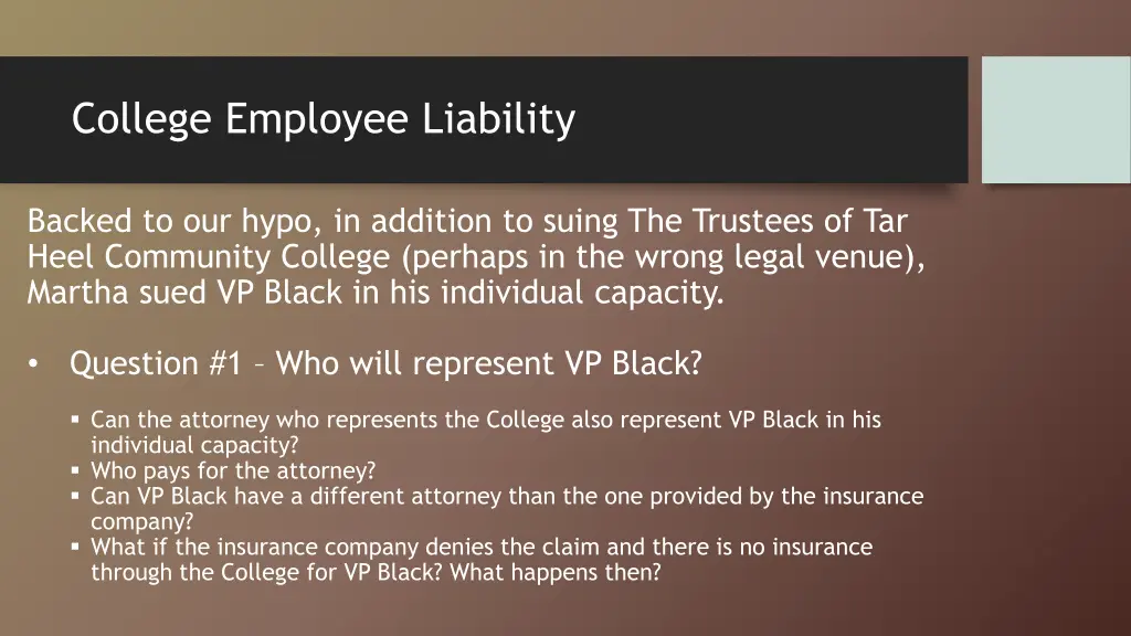 college employee liability