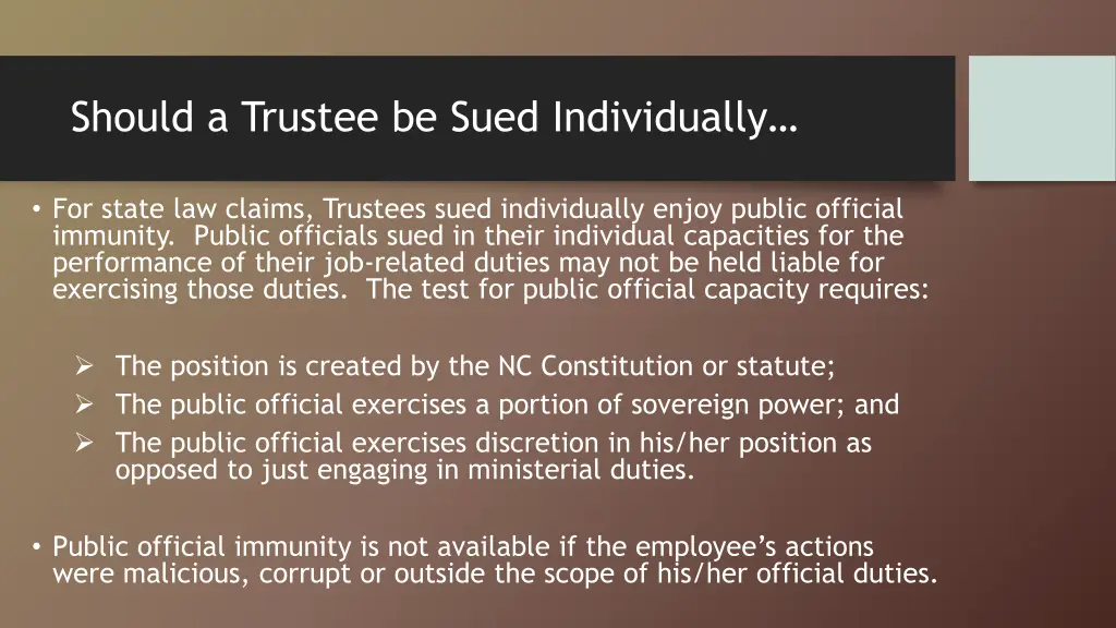 should a trustee be sued individually