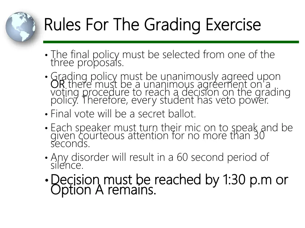 rules for the grading exercise rules