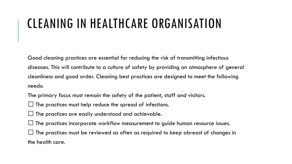 cleaning in healthcare organisation