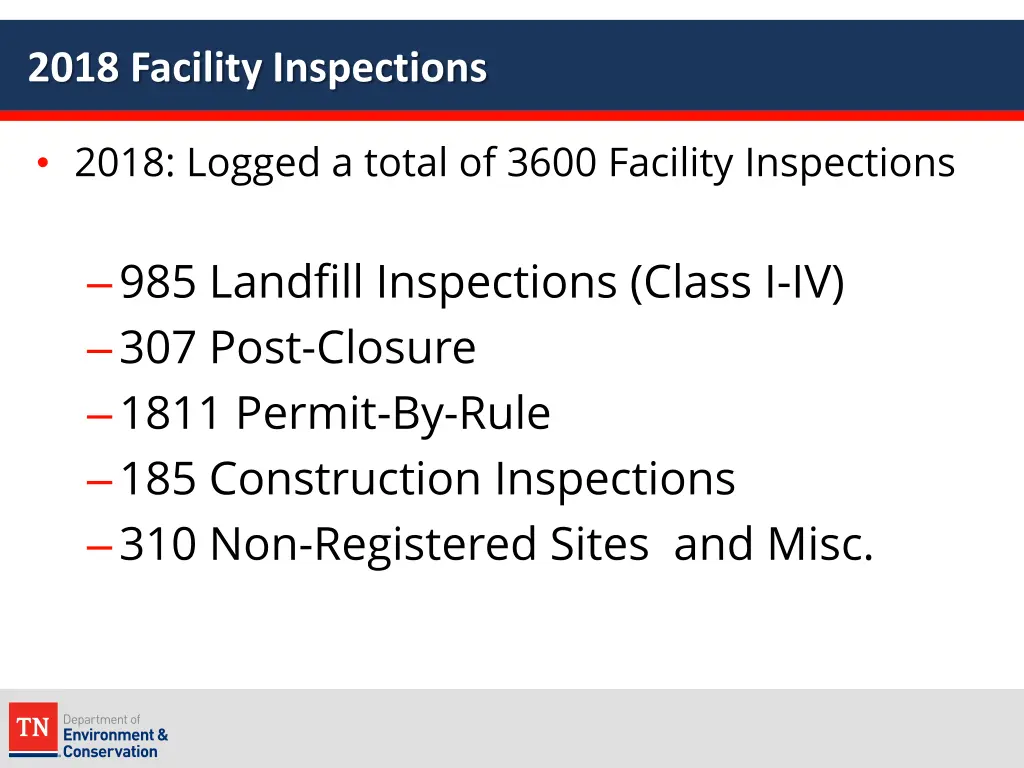 2018 facility inspections