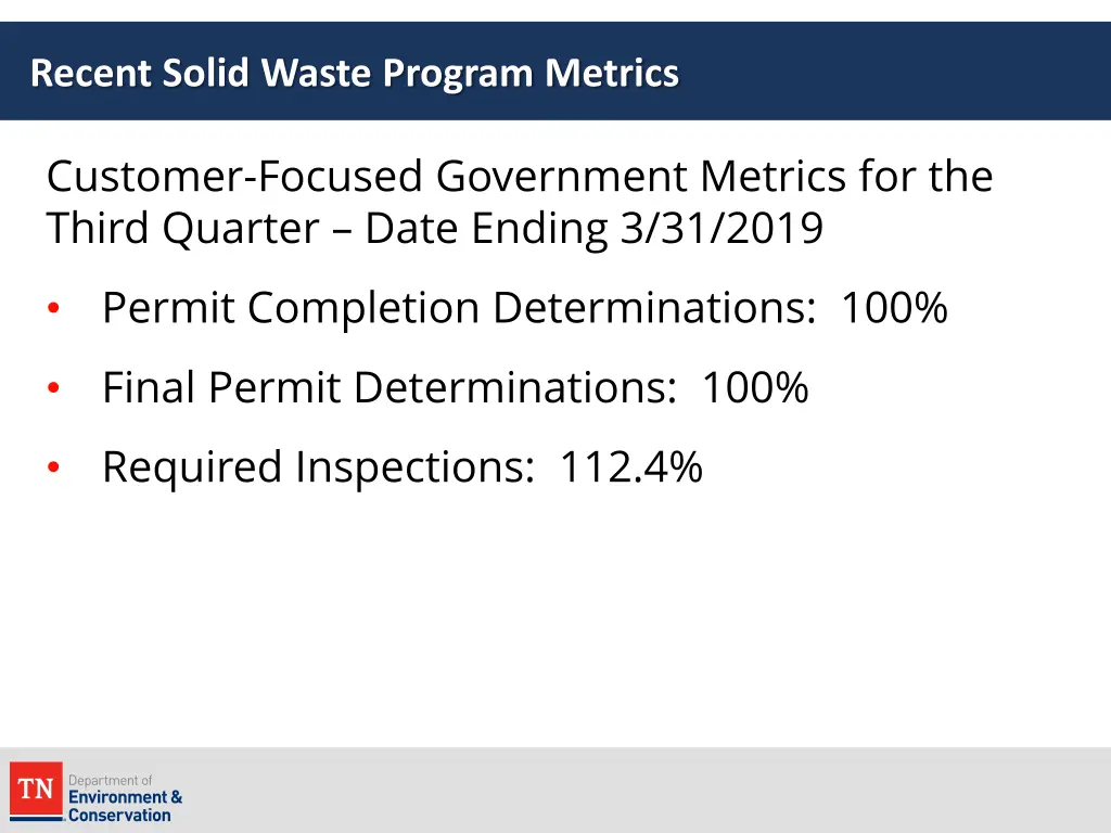 recent solid waste program metrics