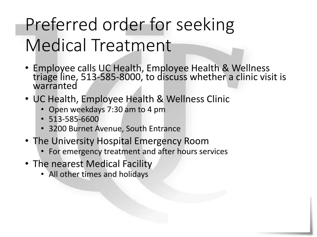 preferred order for seeking medical treatment