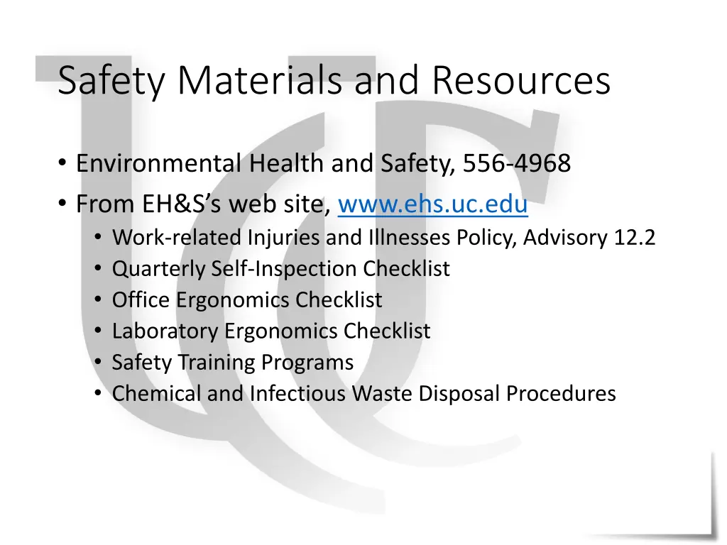 safety materials and resources