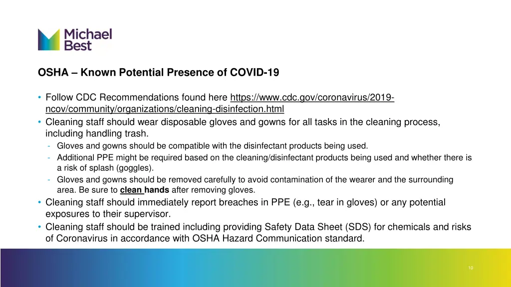 osha known potential presence of covid 19