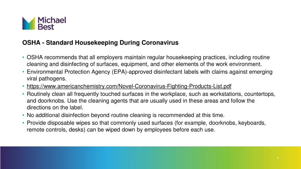 osha standard housekeeping during coronavirus