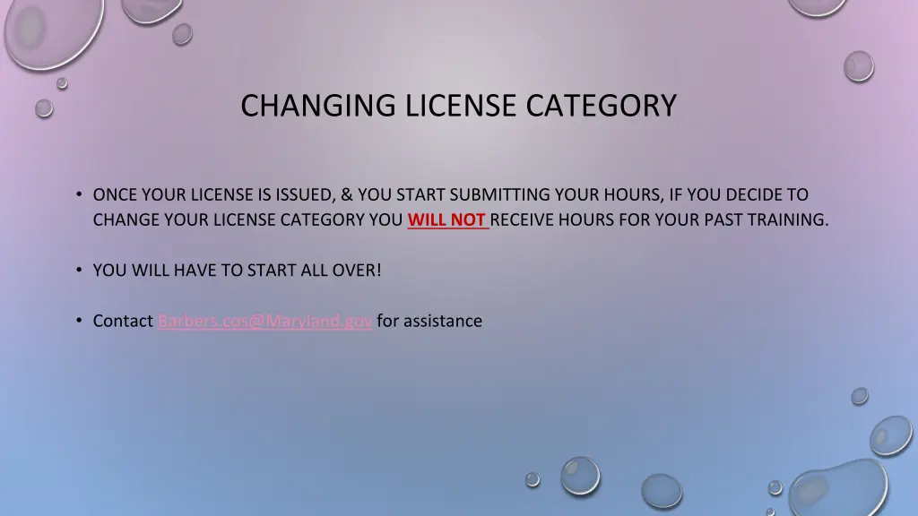 changing license category
