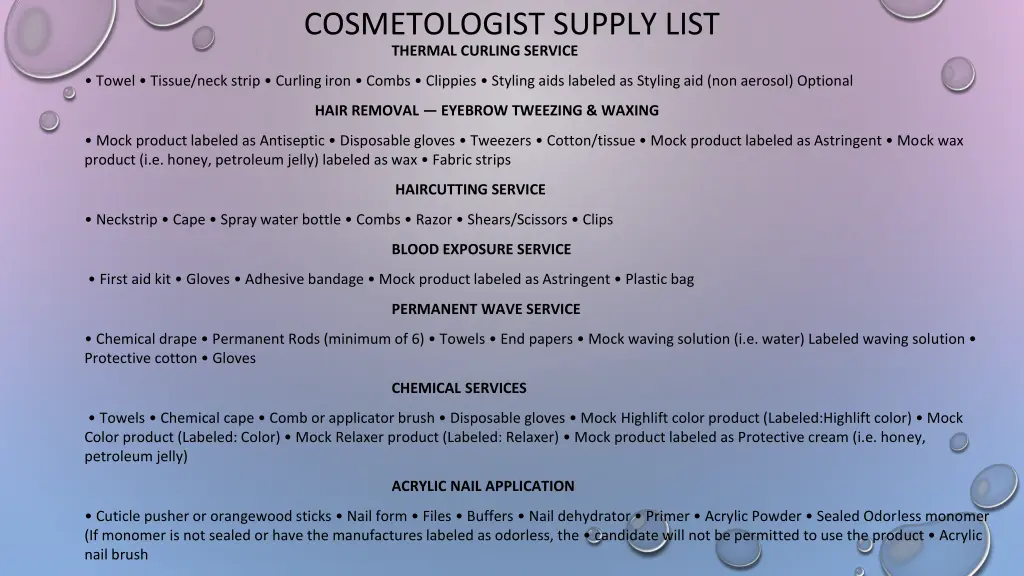 cosmetologist supply list thermal curling service