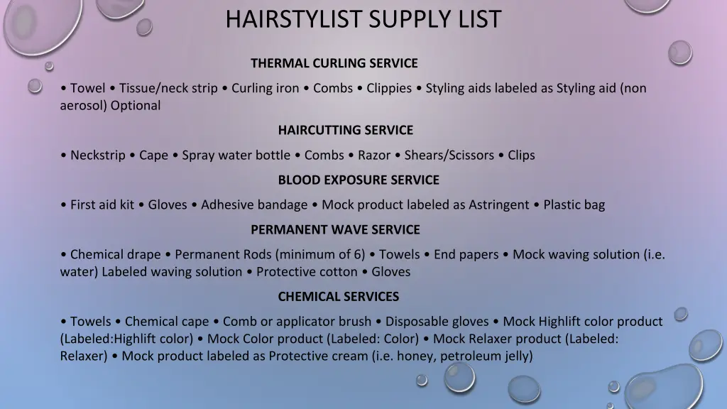 hairstylist supply list