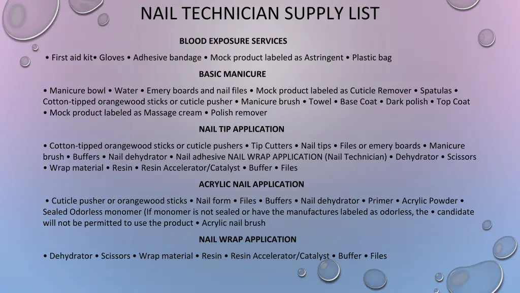 nail technician supply list