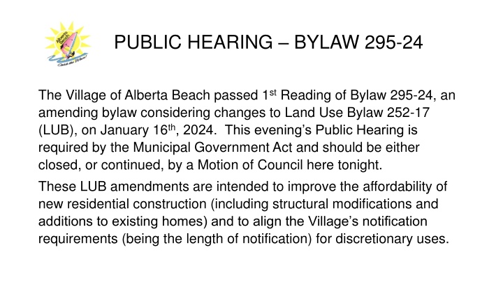 public hearing bylaw 295 24