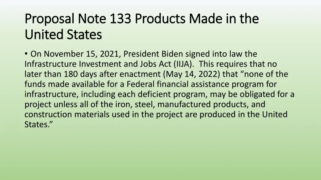 proposal note 133 products made in the proposal